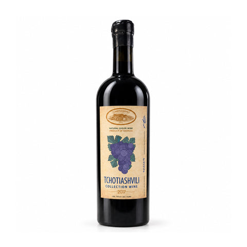 Tchotiashvili Budeshuri Saperavi 2017 Collection dry red qvevri wine, 750ml 14%, front bottle | ჩოტიაშვილი ბუდეშური საფერავი 2017 საკოლექციო მშრალი წითელი ქვევრის ღვინო, 750მლ 14%, წინა ხედი