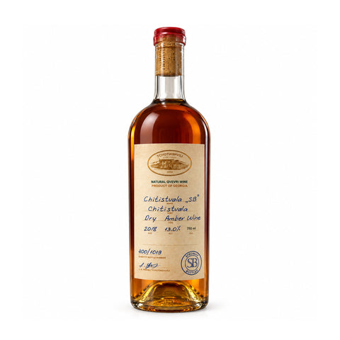 Tchotiashvili Chitistvala SB 2018 dry amber qvevri wine, 750ml, 13%, front bottle | ჩოტიაშვილი ჩიტისთვალა SB 2018 მშრალი ქარვისფერი ქვევრის ღვინო, 750 მლ, 13%, ბოთლის წინა ხედი