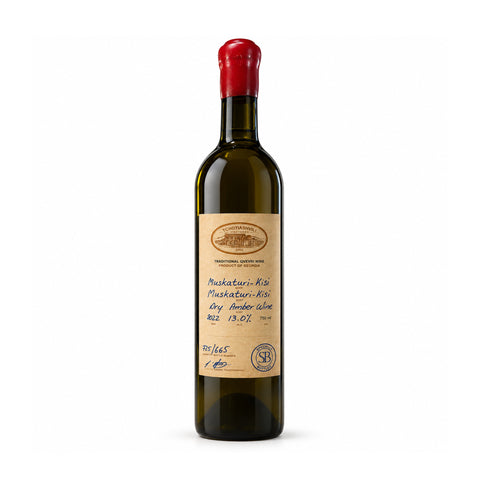 Tchotiashvili Muskaturi Kisi SB 2022 Dry Amber Wine bottle, 750ml with red wax seal, 13% alcohol