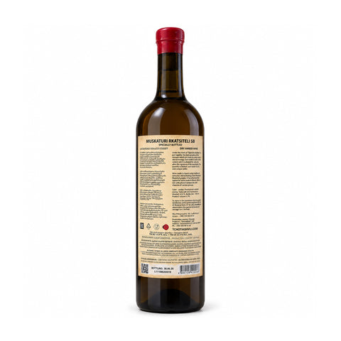 Tchotiashvili Muskaturi SB 2018 dry amber wine bottle, 750ml, showcasing Georgian wine with qvevri fermentation, 12% alcohol.