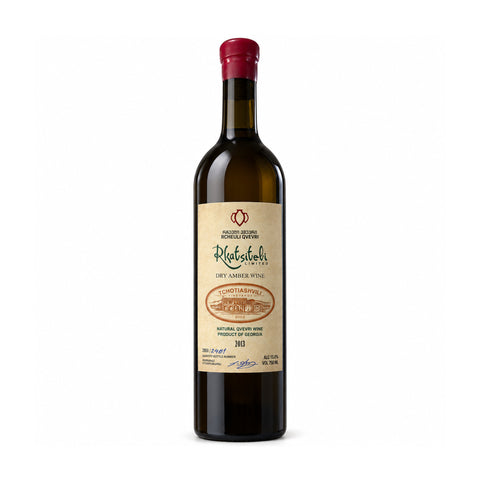 Tchotiashvili Rcheuli Qvevri Rkatsiteli Limited 2013 dry amber wine 750ml 13%, front | ჩოტიაშვილი რჩეული ქვევრი რქაწითელი 2013 მშრალი ქარვისფერი ღვინო 750მლ 13%, წინა ხედი