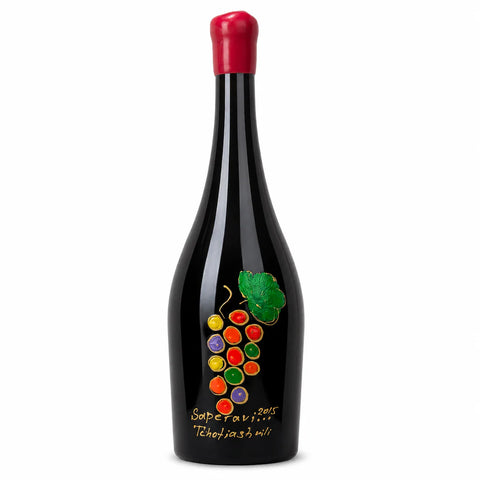 Tchotiashvili Saperavi 2015 Georgian red wine 1.5L bottle, hand-painted collector's edition from Kakheti, Georgia.