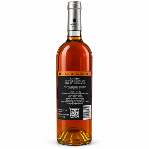 Terra Kisi Khikhvi 2022 dry amber wine 750ml 14% — back label on white background