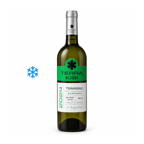 Terra Kisi Tsinandali 2024 dry white wine 750 ml 13%, front | ტერა ქისი წინანდალი 2024 თეთრი მშრალი ღვინო, წინა ხედი, ცივი მიწოდება