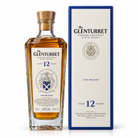 The Glenturret 12 Year Old Single Malt Whisky 700ml bottle with gift box, 2025 release.
