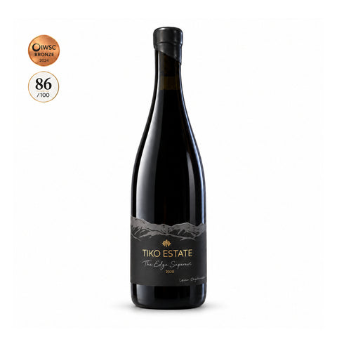Tiko Estate The Edge Saperavi 2020 dry red wine front, IWSC 2024 Bronze 86/100 | თიკო ესთეითი დი ეჯ საფერავი 2020 — წინა მხარე