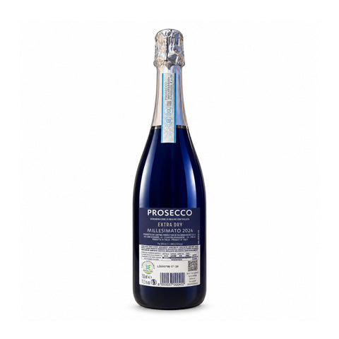 Back view of Val d’Oca Prosecco DOC Extra Dry Millesimato 2024, 750 ml, 11.5% ABV.