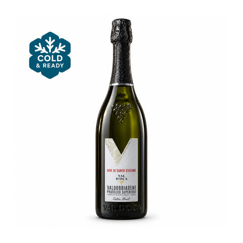 Val dOca Rive S Stefano Prosecco DOCG Extra Brut 2024 750ml 11.5% front bottle with Cold & Ready badge
