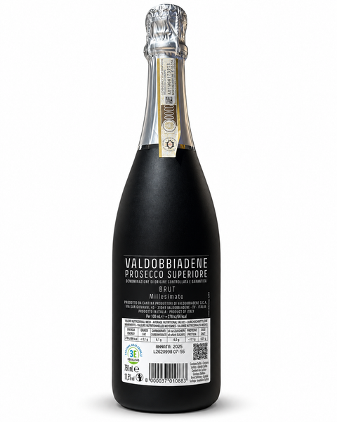 750ml bottle of Val dOca Valdobbiadene Prosecco DOCG Brut 2025 with 11.5% ABV from Italy