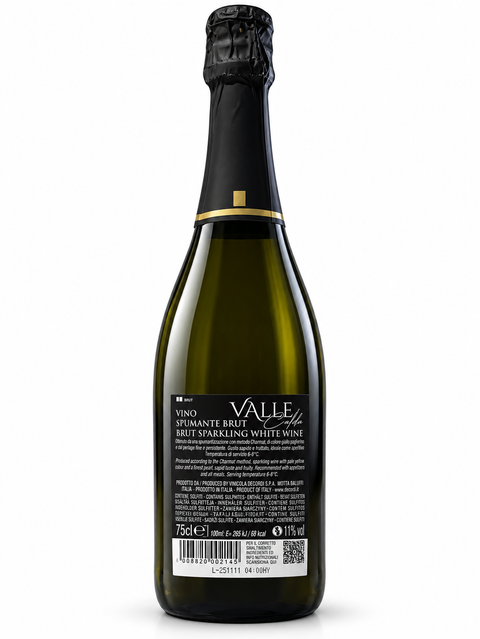 Valle Calda Cuvee Spumante Brut 750ml bottle, Italian white sparkling wine with dry lively character, perfect for pre-dinner drinks.