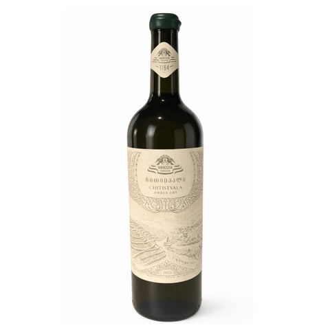 Vardzia Terraces Chitisvala Amber Wine 2022 bottle with label, traditional Georgian qvevri wine from Georgia, 12.5% alcohol.