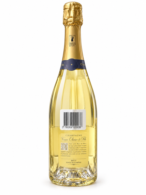 Bottle of Veuve Olivier & Fils Perle de Lumiere Brut Champagne 750ml with gold foil and elegant design.