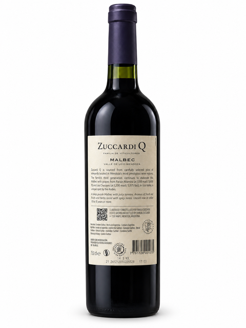 Bottle of Zuccardi Q Malbec Red Wine 2023, 750 ml, from Uco Valley, Mendoza, Argentina
